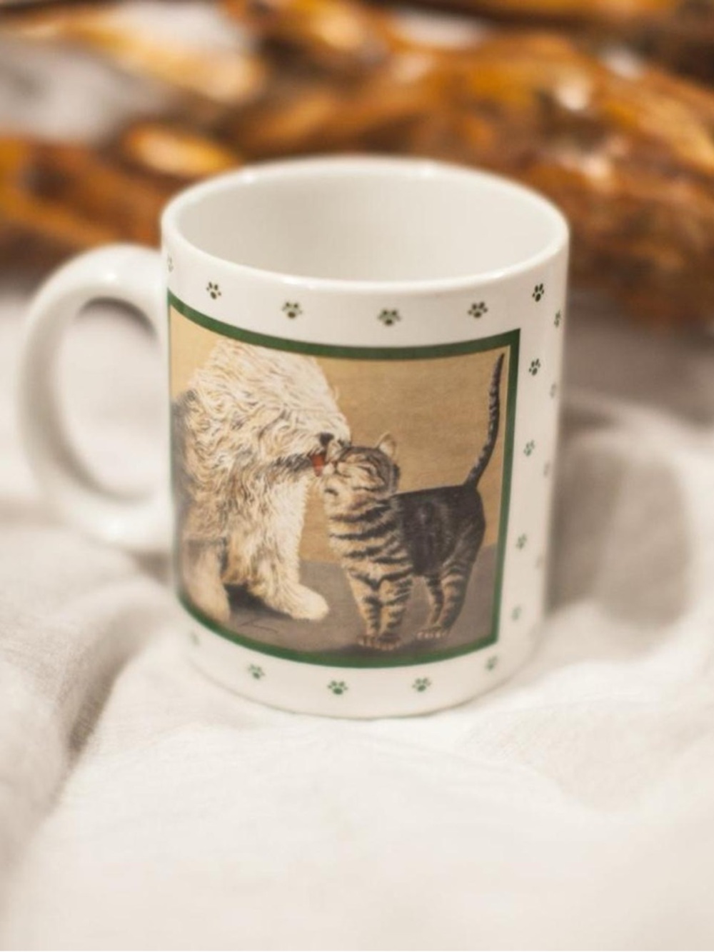Sheepdog Kissing Grey Cat Vandor Mug
